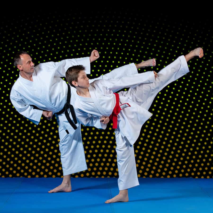 Martial Arts Lessons for Families in Randolph __STATE__ - Dad and Son High Kick